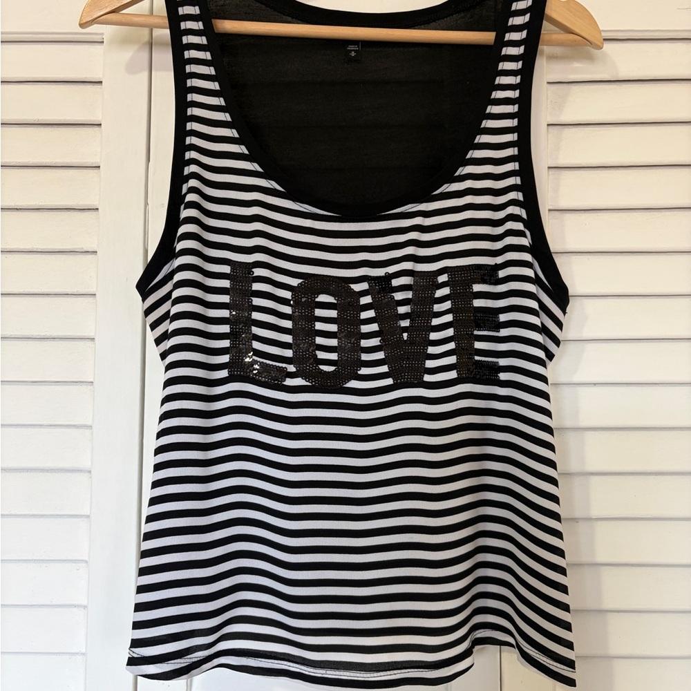 Express Black and White Striped LOVE Tank Top